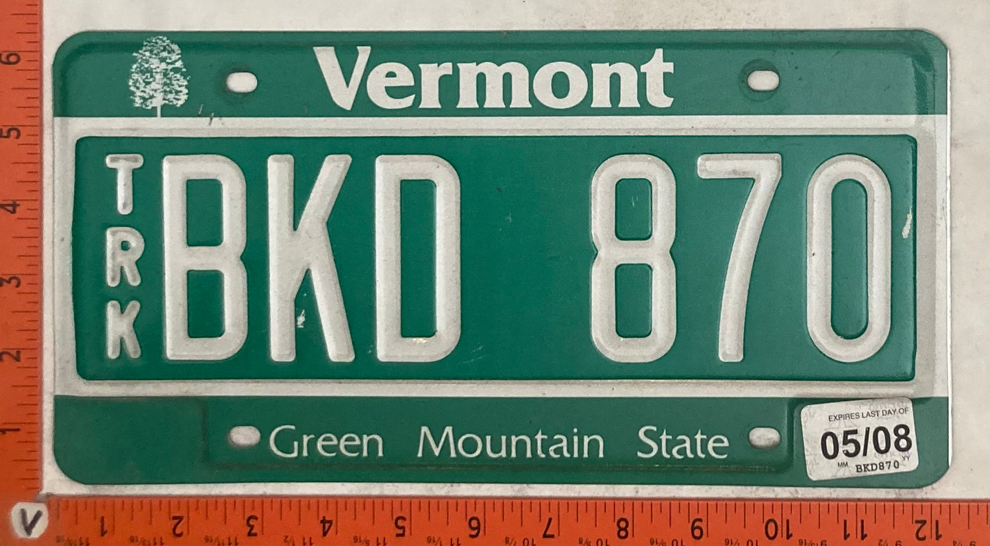 2008 Vermont #BKD 870 Truck License Plate
