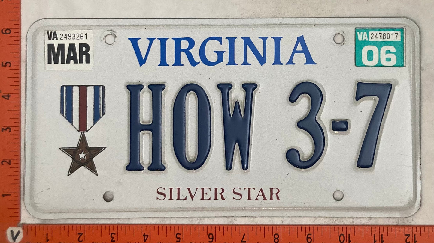 2006 Virginia #HOW 3-7 Silver Star Passenger License Plate