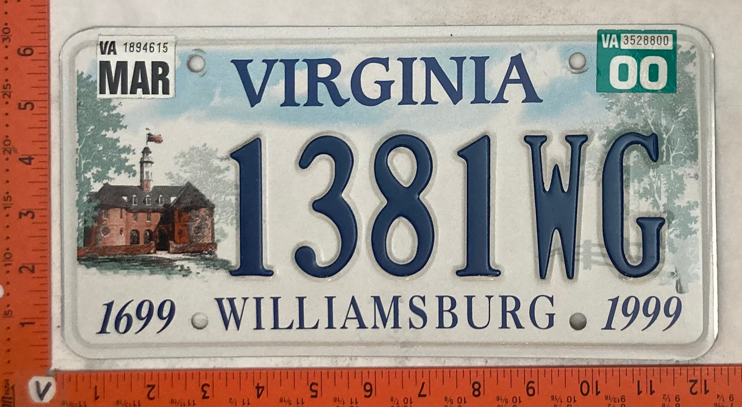 2000 Virginia #1381WG Passenger License Plate