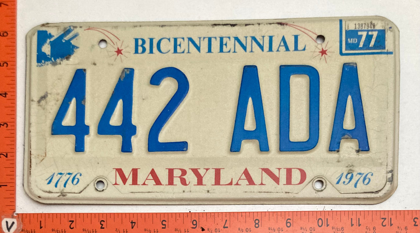 1977 Maryland #442 ADA Passenger Bicentennial License Plate