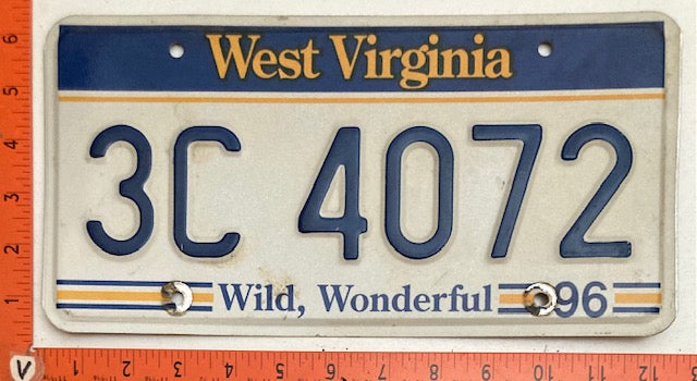 1996 West Virginia #3C 4072 Passenger License Plate