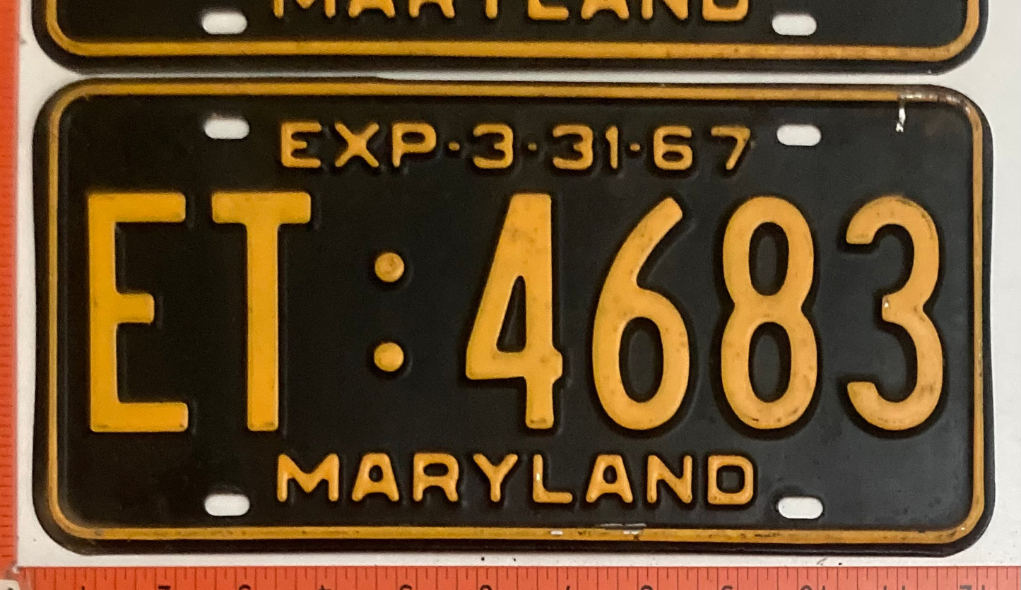 1967 Maryland #ET:4683 Passenger License Plate