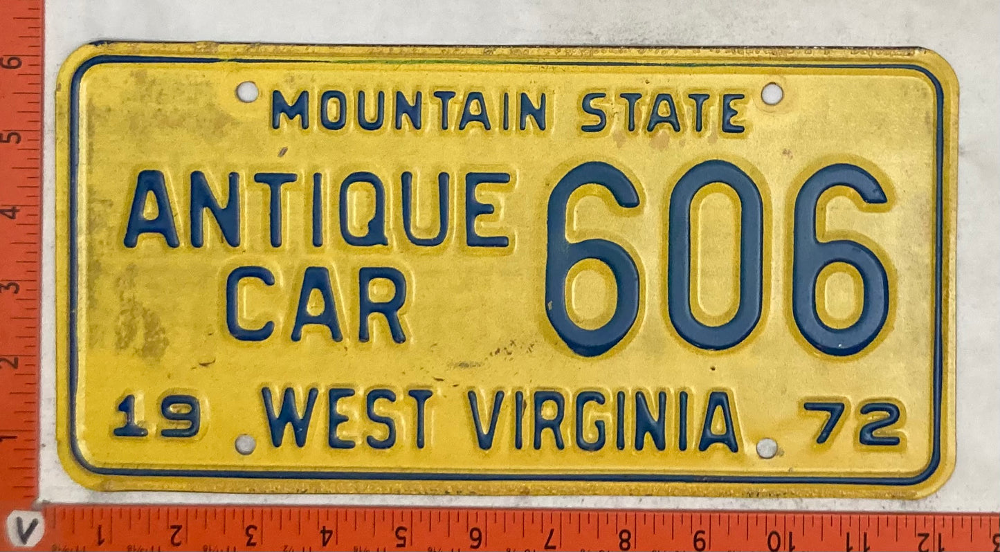 1972 West Virginia #606 Antique Car Passenger License Plate