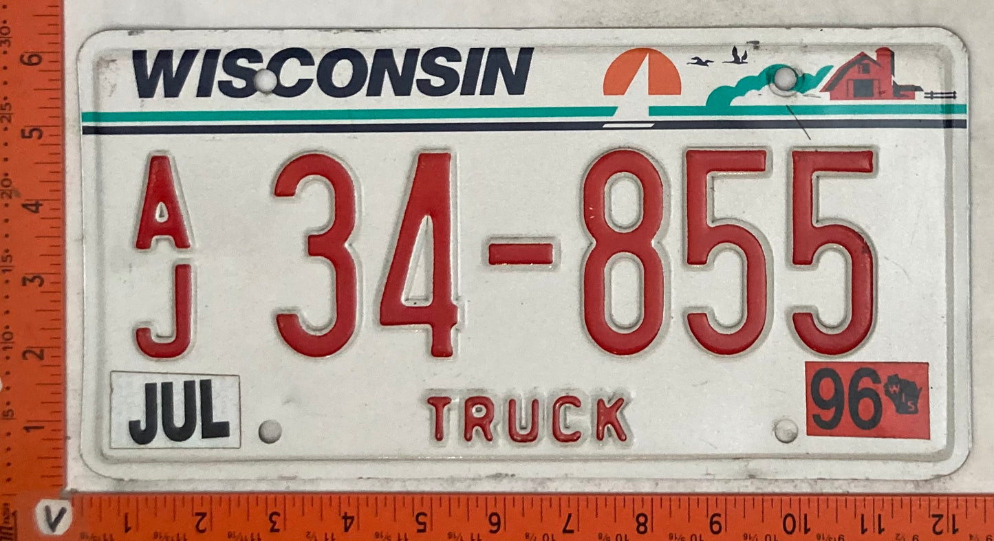 1996 Wisconsin #A/J 34-855 Truck License Plate