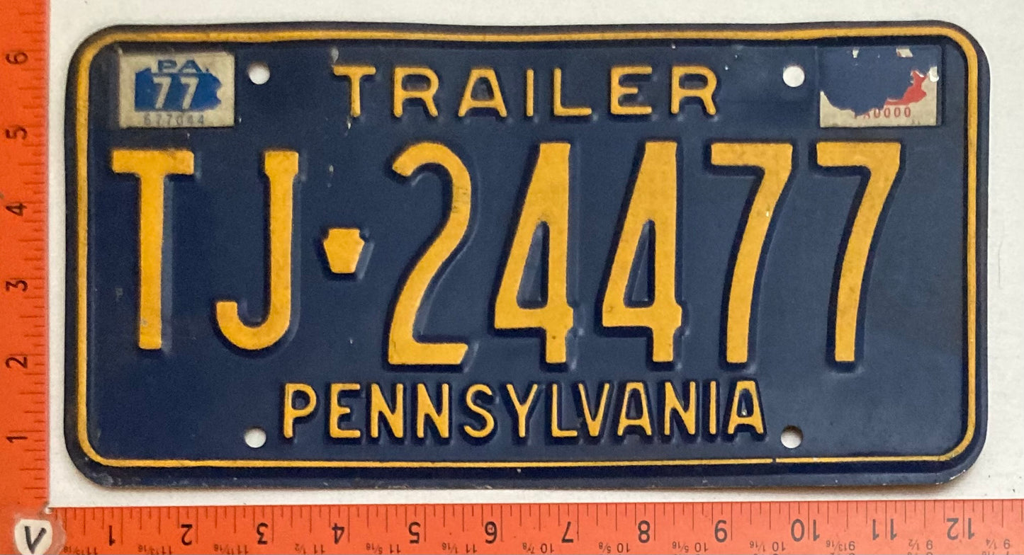 1977 Pennsylvania #TJ 24477 TrailerLicense Plate