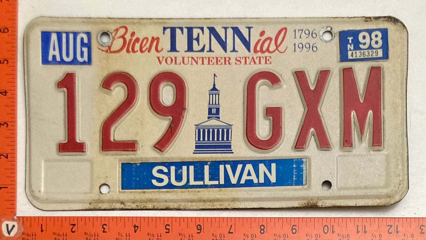 1998 Tennessee #129 GXM Passenger License Plate