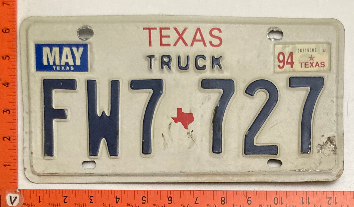 1994 Texas #FW7 727 Truck License Plate