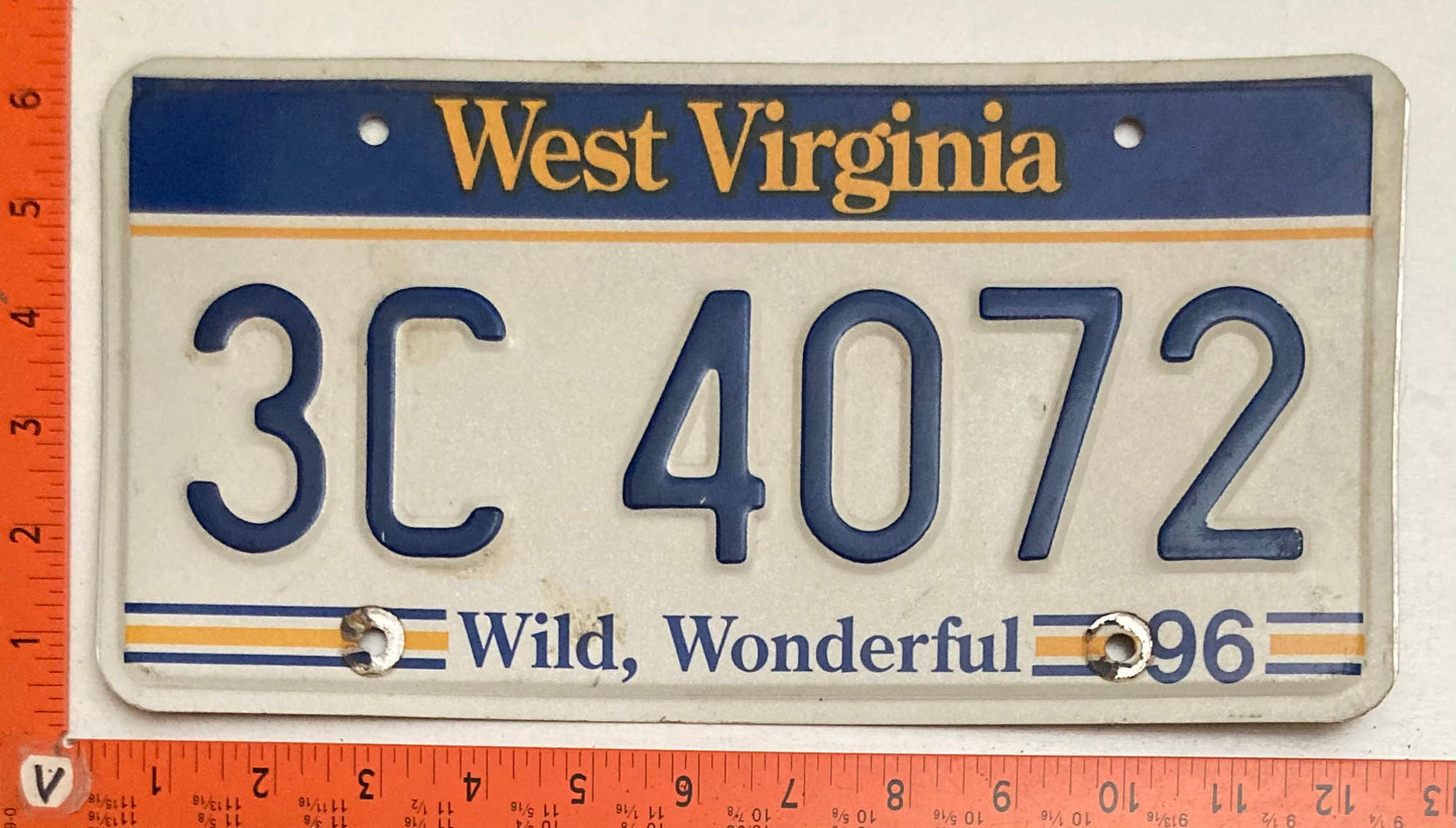 1996 West Virgina # 3C 4072 Passenger License Plate