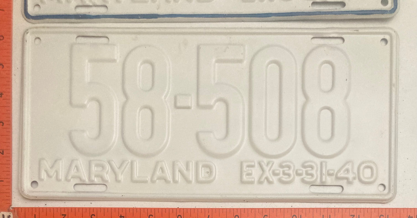 1940 Maryland #310-316 Passenger License Plate PAIR