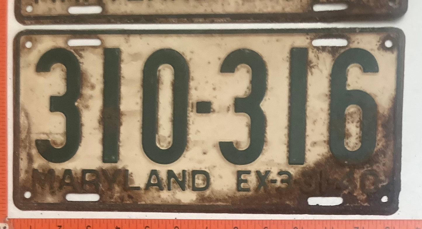 1940 Maryland #310-316 Passenger License Plate PAIR