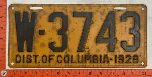 1928 Washington, DC #W-3743 Passenger License Plate