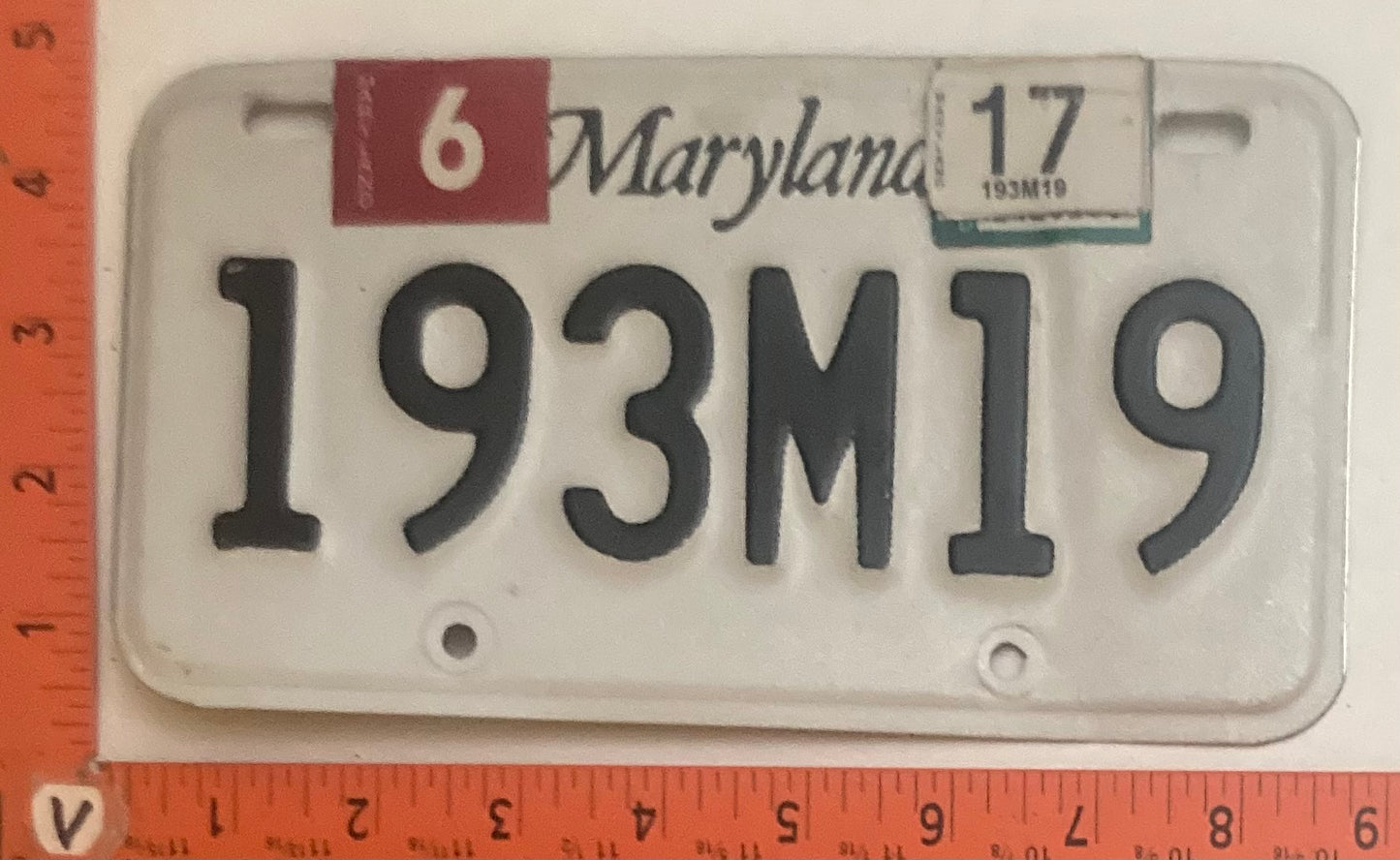 2017 Maryland #193M19 Motorcycle License Plate