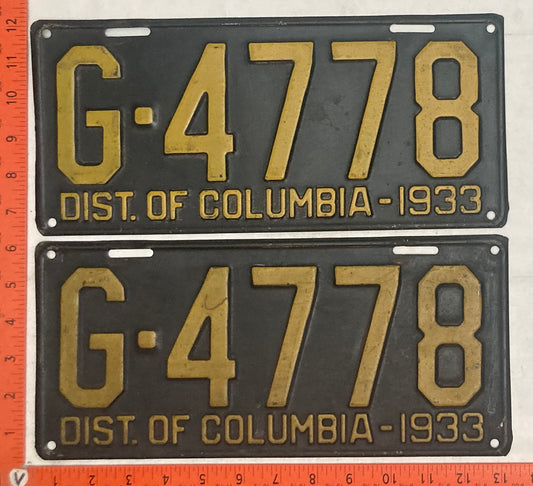 1933 Washington, DC #G-4778 Passenger License Plate (Pair)
