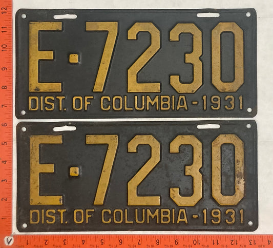 1931 Washington, DC #E-7230 Passenger License Plate (Pair)