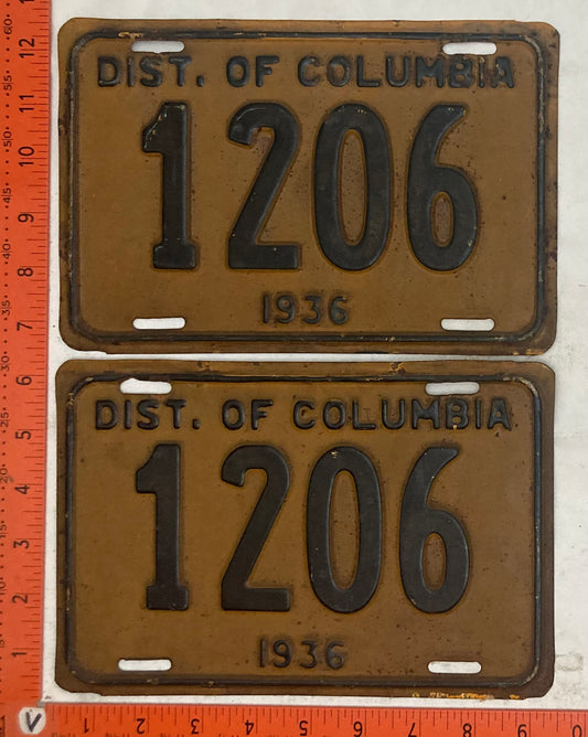 1936 Washington, DC #1206 Passenger License Plate (Pair)