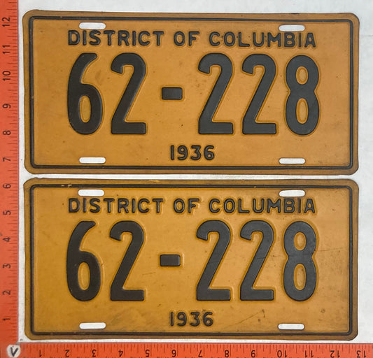 1936 Washington, DC #62-228 Passenger License Plate (Pair)