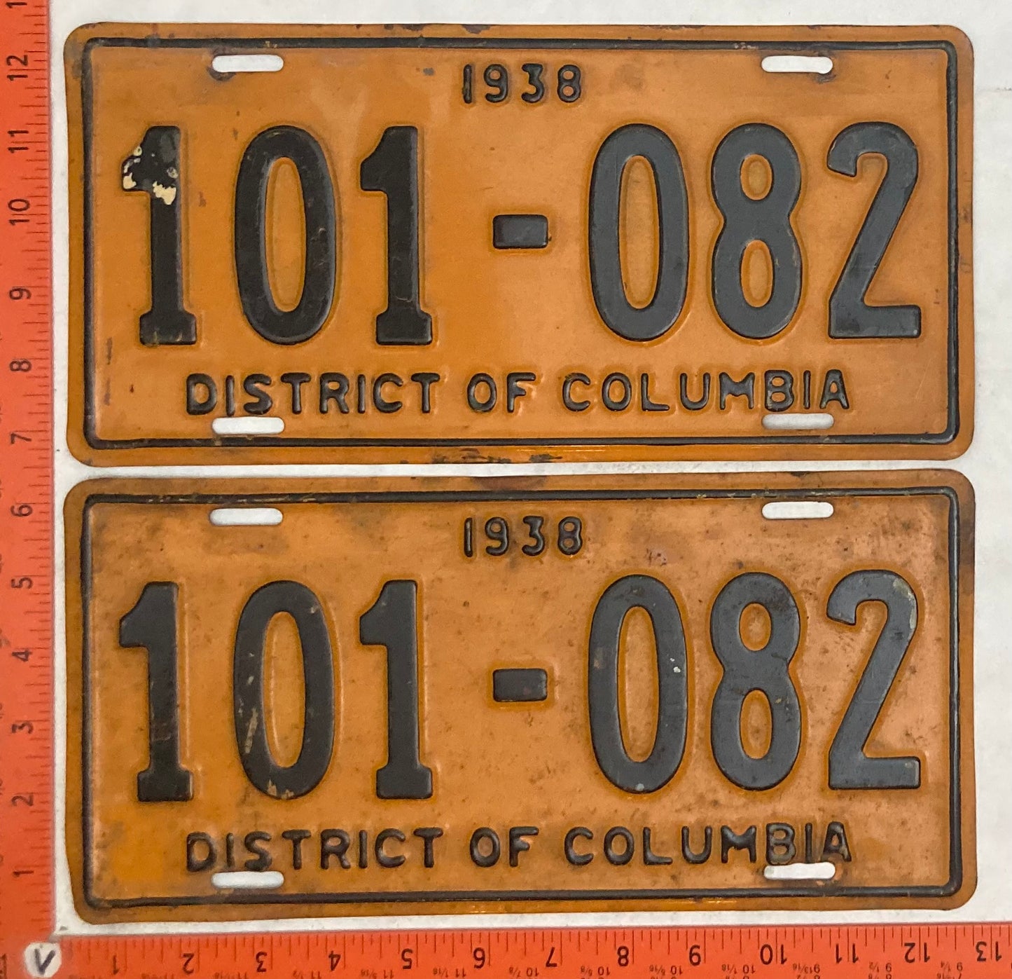 1937 Washington, DC #101-082 Passenger License Plate (Pair)