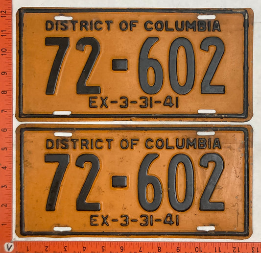 1941 Washington, DC #72-607Passenger License Plate (Pair)