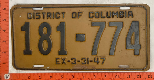1947 Washington, DC #181-774 Passenger License Plate