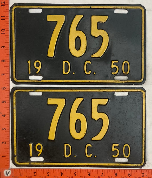 1950 Washington, DC #765 Passenger License Plate (Pair)
