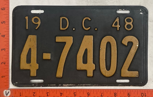 1948 Washington, DC #4-7402 Passenger License Plate