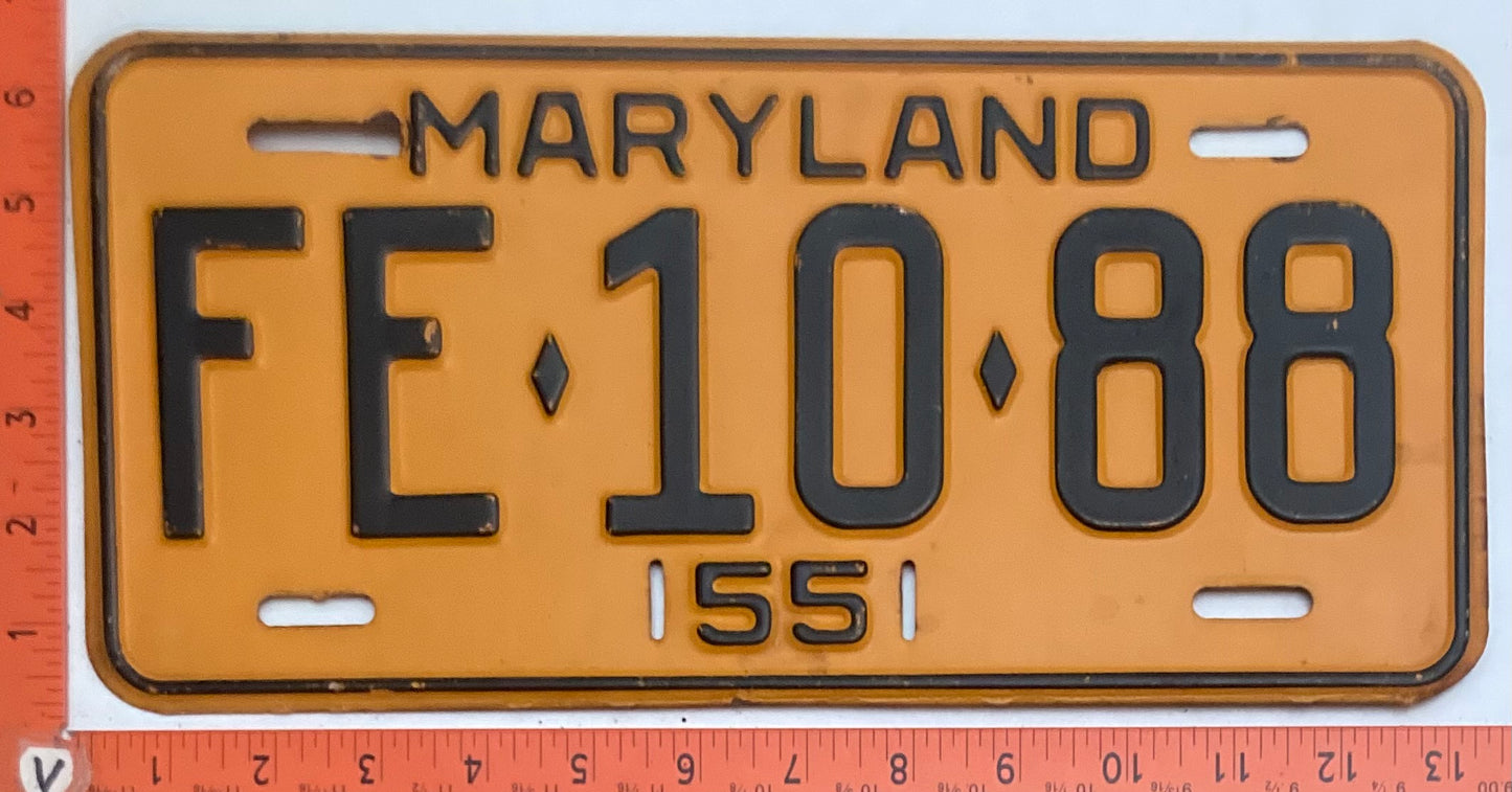 1955 Maryland #FE-10-88 Passenger License Plate