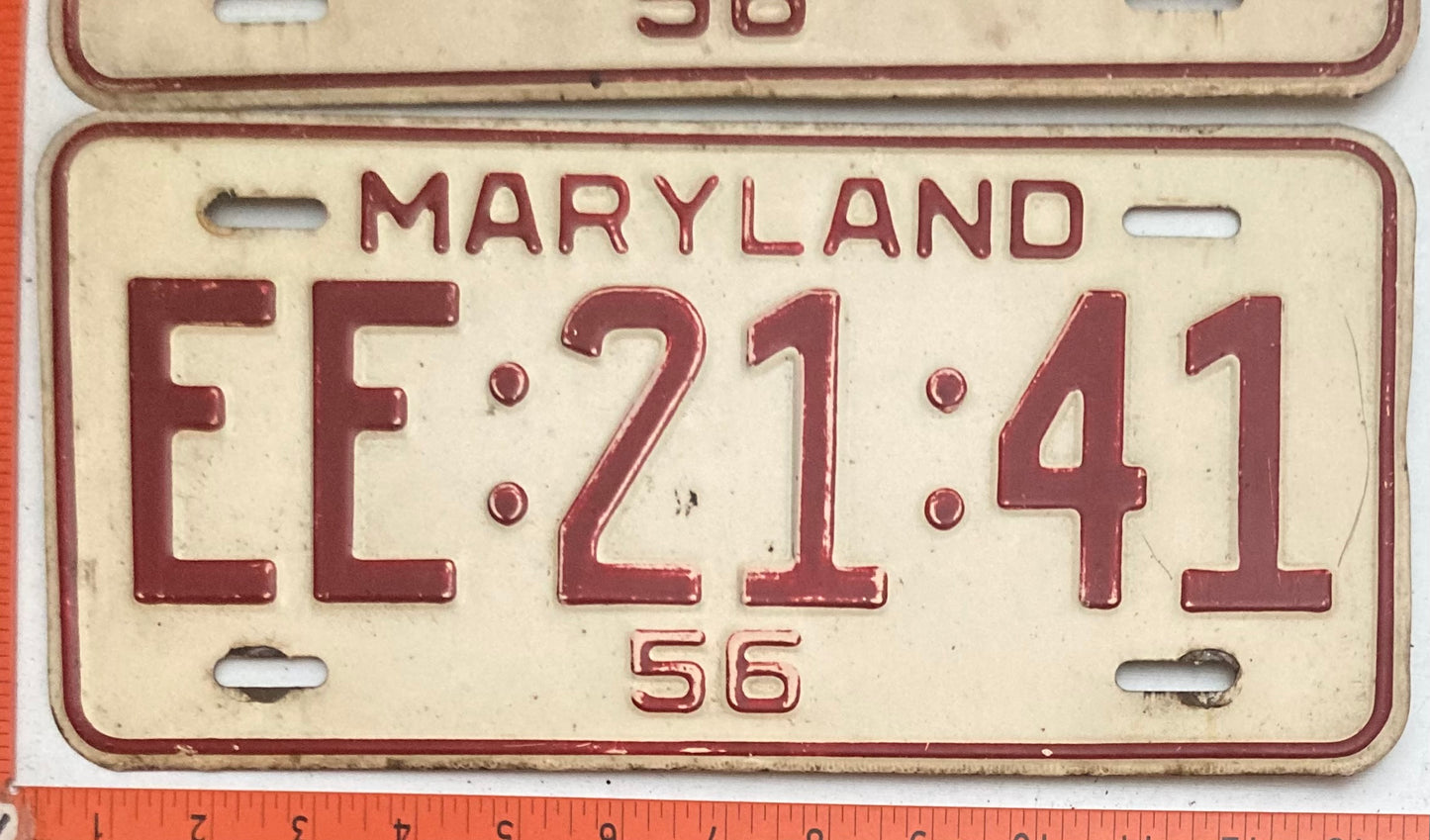 1956 Maryland #EE:21:41 Passenger License Plate (Pair)