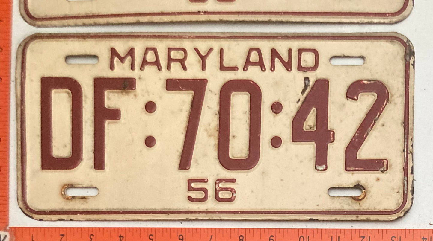 1956 Maryland #DF:70:42 Passenger License Plate (Pair)
