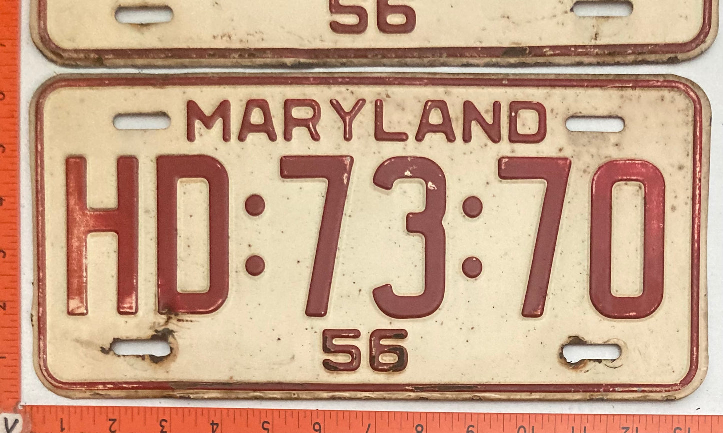 1956 Maryland #HD:73:70 Passenger License Plate (Pair)
