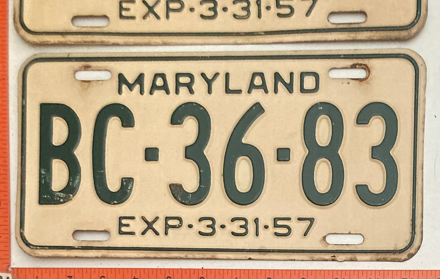 1957 Maryland #BC-36-83 Passenger License Plate PAIR