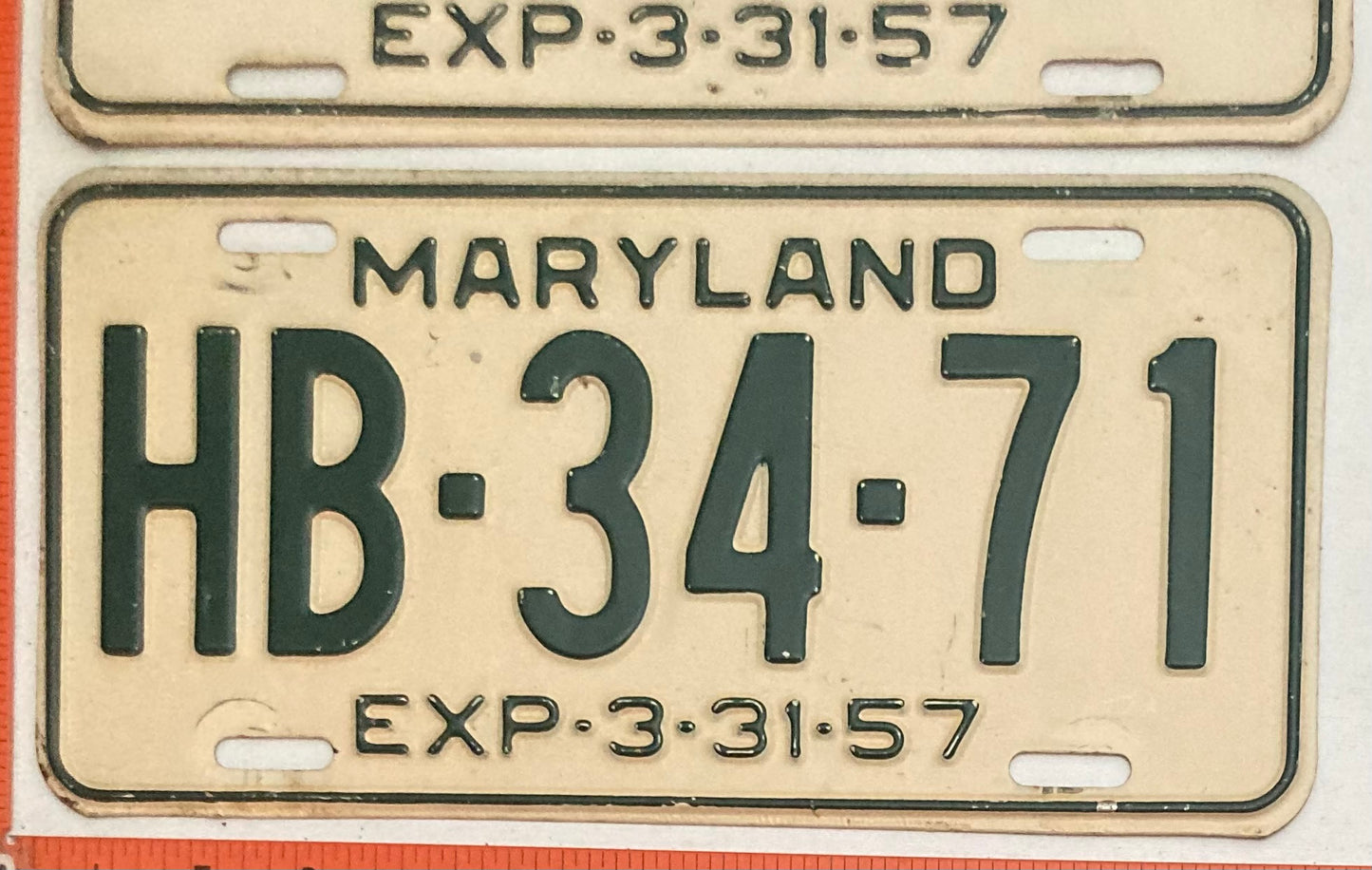 1957 Maryland #HB-34-71 Passenger License Plate PAIR