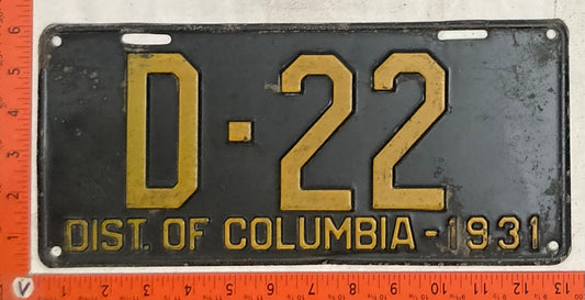 1931 Washington, DC #D-22 Dealer License Plate