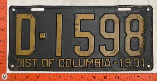 1931 Washington, DC #D-1598 Dealer License Plate