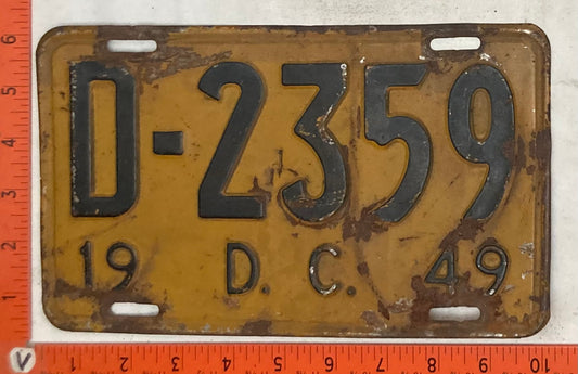 1949 Washington, DC #D-2359 Dealer License Plate