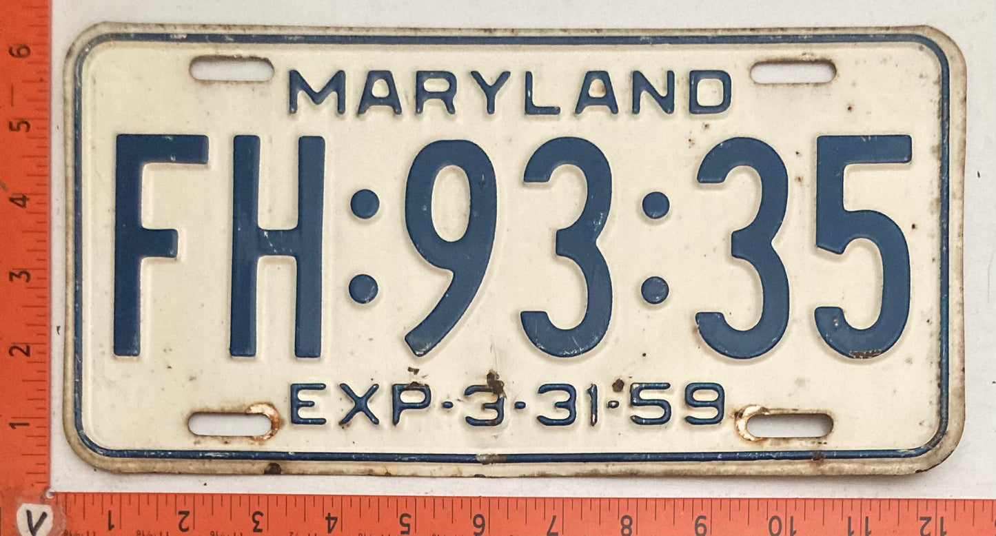 1959 Maryland #FH:93:35 Passenger License Plate