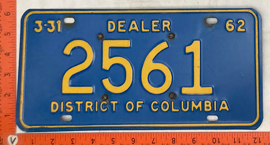 1962 Washington, DC #2561 Dealer License Plate