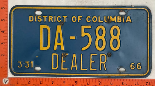1966 Washington, DC #DA-588 Dealer License Plate