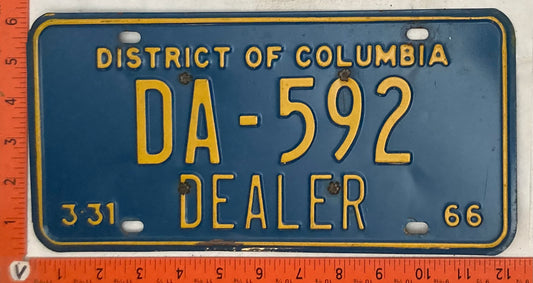 1966 Washington, DC #DA-592 Dealer License Plate