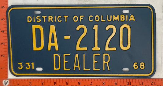 1968 Washington, DC #DA-2120 Dealer License Plate