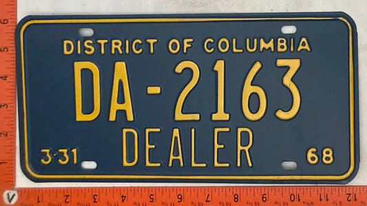 1968 Washington, DC #DA-2163 Dealer License Plate