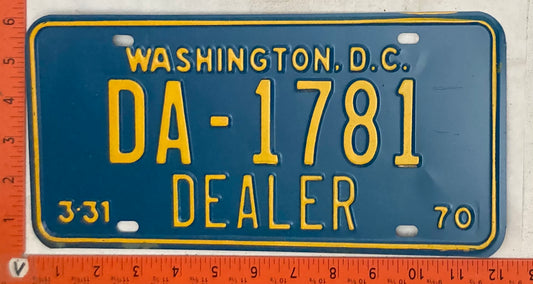 1970 Washington, DC #DA-1781 Dealer License Plate
