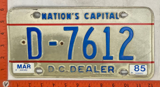 1985 Washington, DC #D-7612 Dealer License Plate
