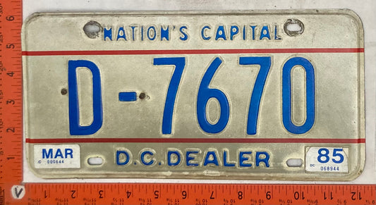 1985 Washington, DC #D-7670 Dealer License Plate