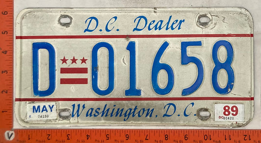 1989 Washington, DC #D 01658 Dealer License Plate