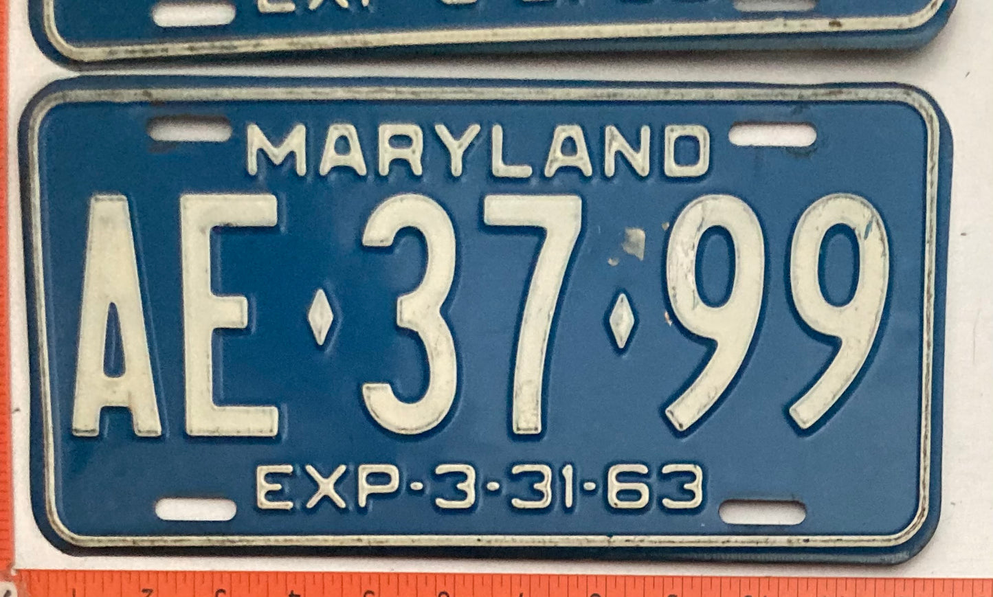 1963 Maryland #AE-37-99 Passenger License Plate PAIR