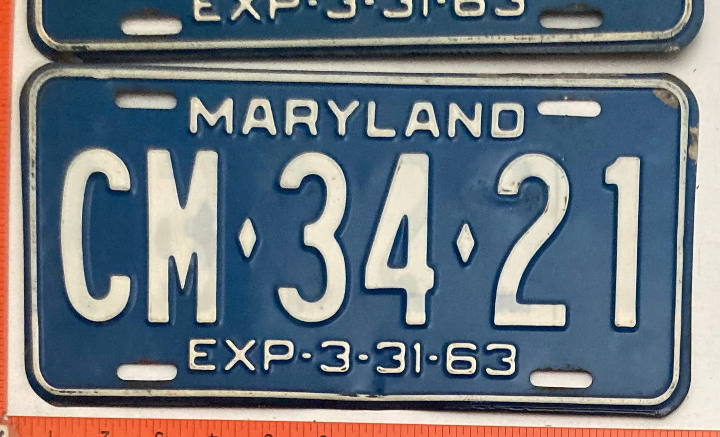 1963 Maryland #CM-34-21 Passenger License Plate PAIR