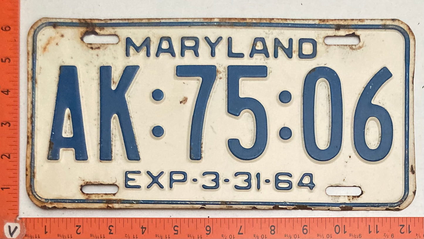 1964 Maryland #AK:75:06 Passenger License Plate