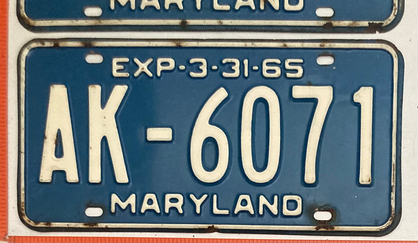 1965 Maryland #AK-6071 Passenger License Plate PAIR