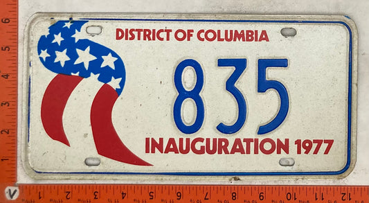 1977 Washington, DC #835 Presidential Inaugural Passenger License Plate