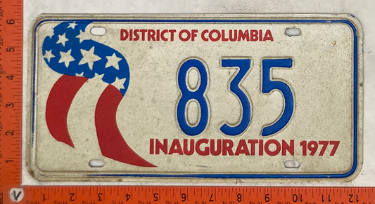 1977 Washington, DC #835 Presidential Inaugural Passenger License Plate